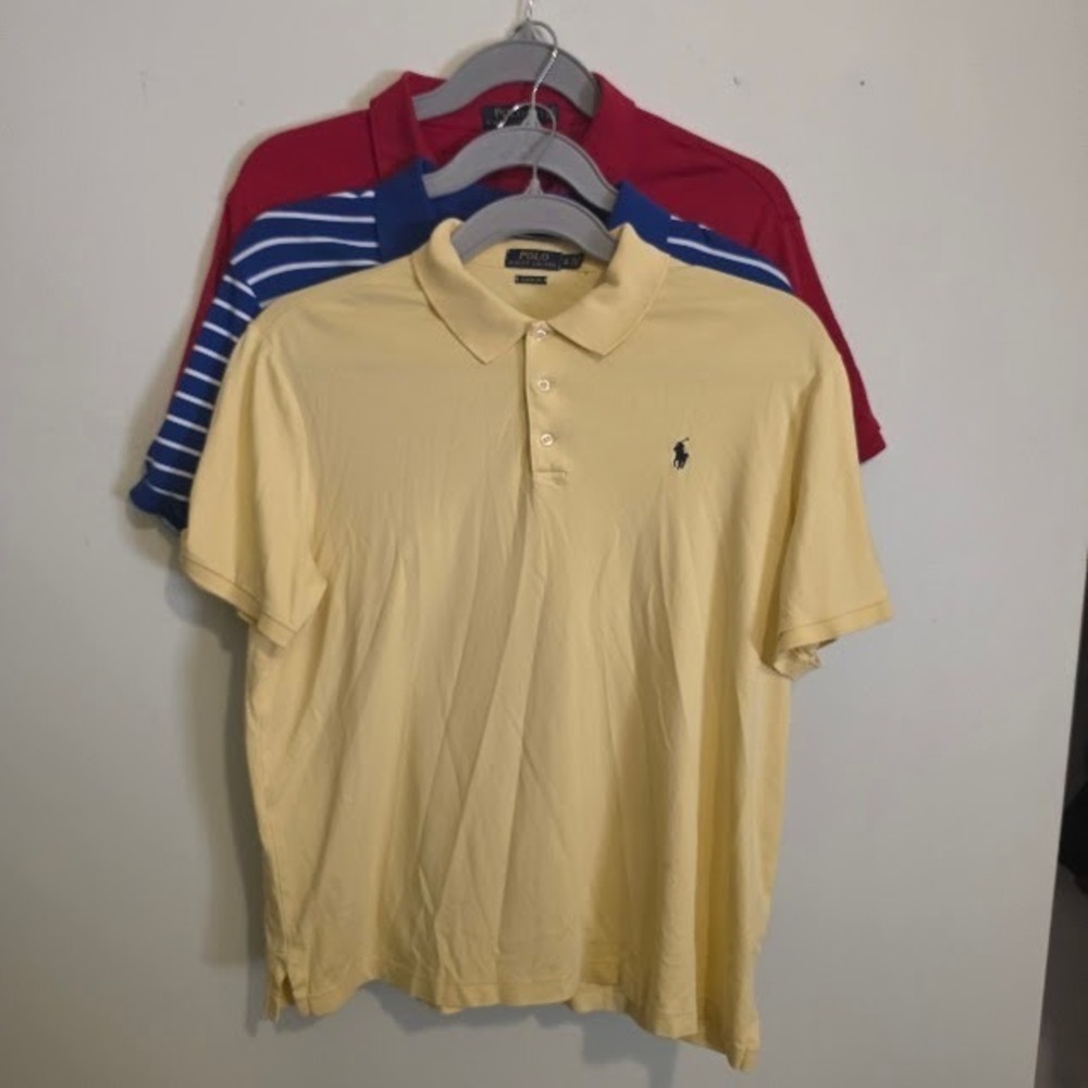 Lot 3 Polo Ralph Lauren Mens XL Classic Fit Polo Shirts Red Yellow Blue Stripe